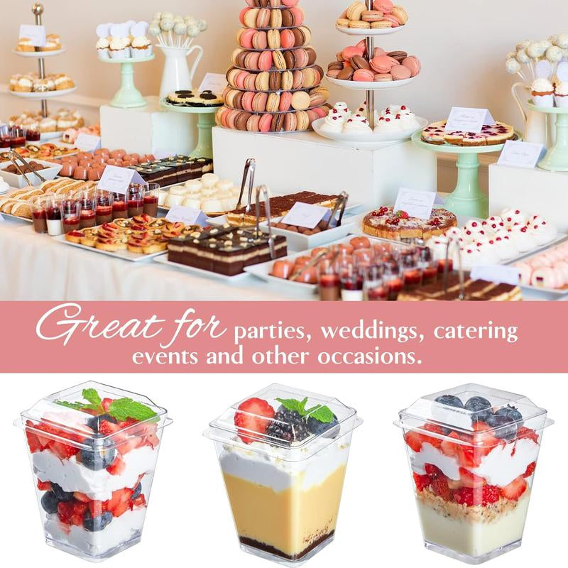 50 Pack 5 Oz Dessert Cups with Lids and Spoons, Plastic Parfait Cups with Lids Clear Mini Dessert Cups with Spoons for Party Individual Pudding Yogurt Fruit Trifle Jello