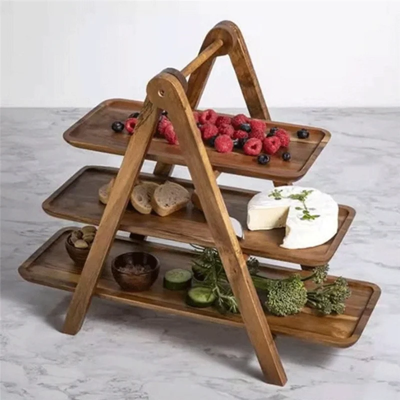 3 Tier Serving Tray Wood Tiered Tray Decor Cake Stand Farmhouse Tiered Tray Party Serving Dishes and Trays