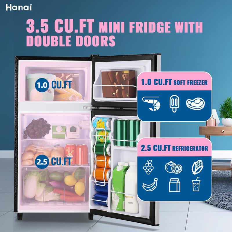 WANAI Double Door Mini Fridge - Ideal for Office, Dormitory, or Bedroom Use