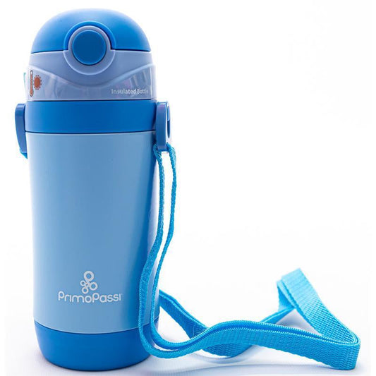 Primo Passi Insulated Straw Water Bottle for Kids - 12oz Stainless Steel in Sleek Grey