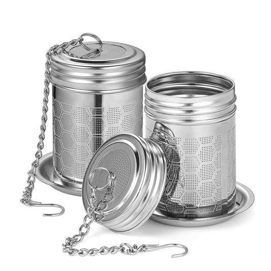 Stylish 2-Piece Stainless Steel Tea Infuser Set with Tray - Ideal for Loose Tea and Spices
