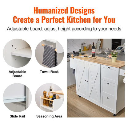 BENTISM 45.3-Inch Multifunctional Kitchen Island with Convenient Drawer and Adjustable Rack in Elegant White Finish