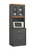 Hodedah Grey-Oak Kitchen Cabinet with One Drawer and Microwave Space