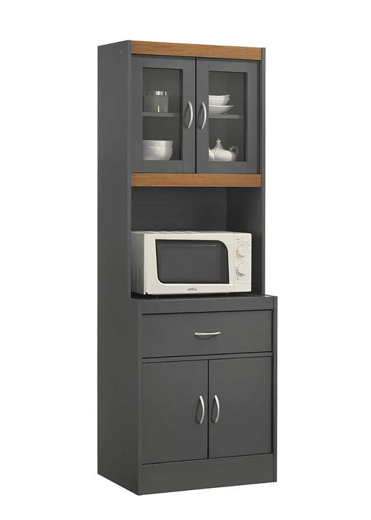 Hodedah Grey-Oak Kitchen Cabinet with One Drawer and Microwave Space