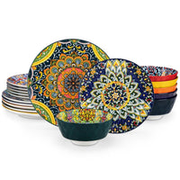Vancasso Boho Chic Ceramic Dinnerware Set for Six - Vibrant Plates and Bowls