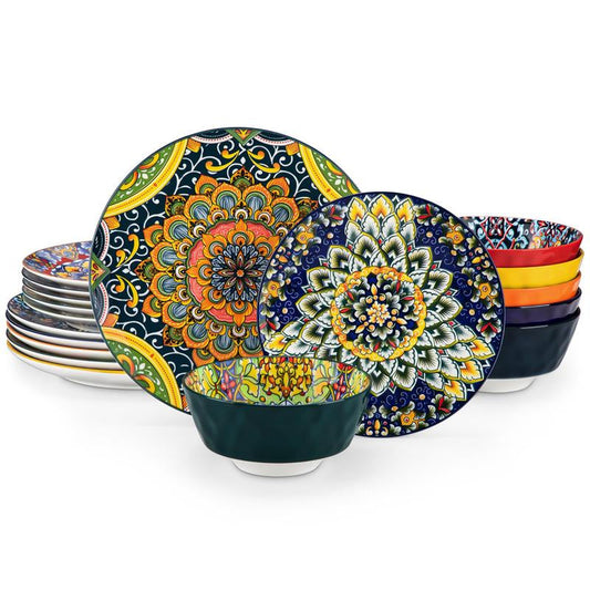Vancasso Boho Chic Ceramic Dinnerware Set for Six - Vibrant Plates and Bowls