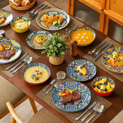 Vancasso Boho Chic Ceramic Dinnerware Set for Six - Vibrant Plates and Bowls