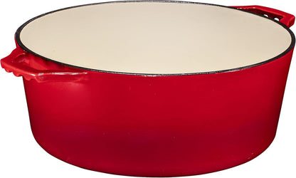 Bruntmor 2-in-1 Enamel Cast Iron Dutch Oven with Skillet Lid - 7 Quart Red Cookware for Casseroles and Braising