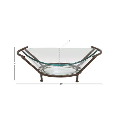 Clear Kitchen Decorative Serving Bowl with Brown Metal Base