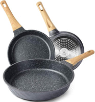 Granite Nonstick Induction Frying Pan Set with Heat-Resistant Handle - Ideal Christmas Gift for Women (8", 9.5", & 11")