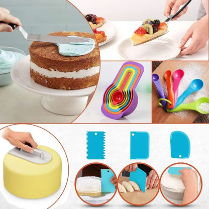 700PCs Cake Decorating Kit with Baking Supplies-Cake Turntable for Decorating with Baking Pans, Leveler, 24 Numbered Piping Tips