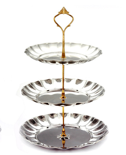 Color: Sliver, style: 2 - Stainless steel fruit plate fruit plate candy plate dried fruit plate tea dessert plate pastry plate living room creative cake shelf