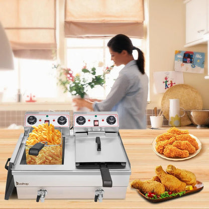 Zimtown 3000W Electric Deep Fryer with Dual Tanks and 23.6L Capacity for Commercial Use