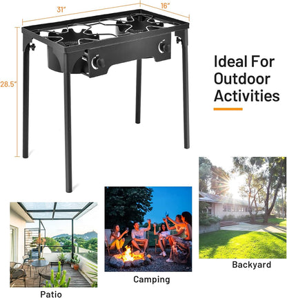 Giantex High-Pressure Outdoor Double Burner Stove - 150,000 BTU Portable Propane Grill for Camping & Picnics