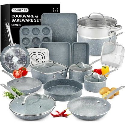 Pots and Pans Set Non Stick - Induction Compatible Kitchen Cookware Sets + Bakeware Sets - Non Stick, PFOA Free, Oven Safe