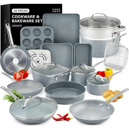 Pots and Pans Set Non Stick - Induction Compatible Kitchen Cookware Sets + Bakeware Sets - Non Stick, PFOA Free, Oven Safe