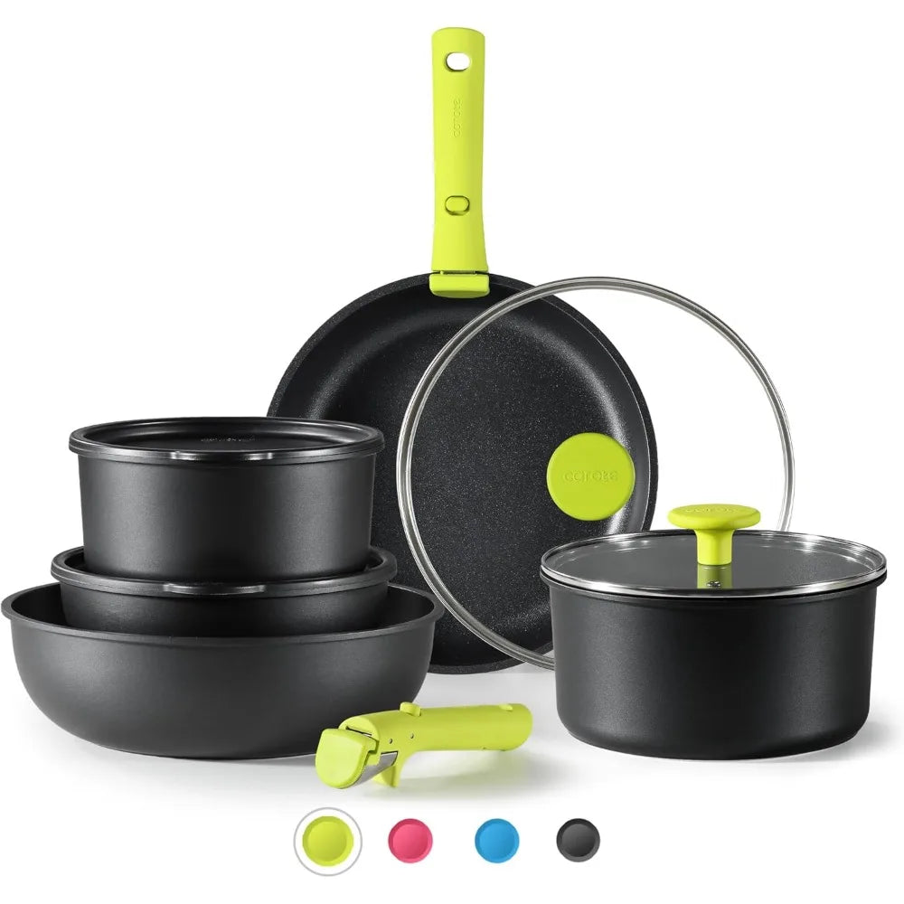 2025 NEW CAROTE Pots and Pans Set Non Stick, Cookware Sets, 11pcs Kitchen Set, Oven/Fridge Safe, Space Saving Pots Set