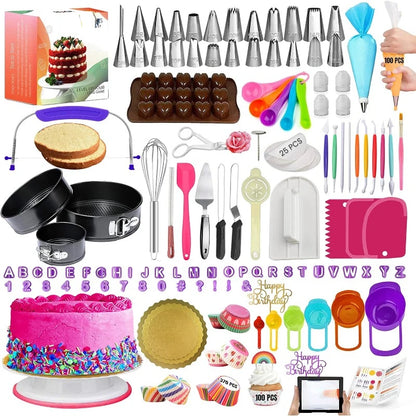 700PCs Cake Decorating Kit with Baking Supplies-Cake Turntable for Decorating with Baking Pans, Leveler, 24 Numbered Piping Tips
