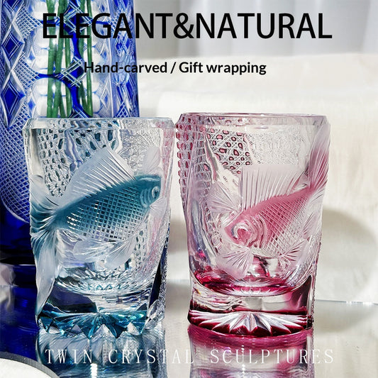 Color: 2PCS, Capacity: 200ml - Exquisitely Hand Carved Glass Water Hyacinth