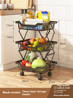 Color: Black, Layers: 3Layer - Kitchen Storage Rack Floor Folding Multi-layer Gap Vegetable Fruit Basket Storage