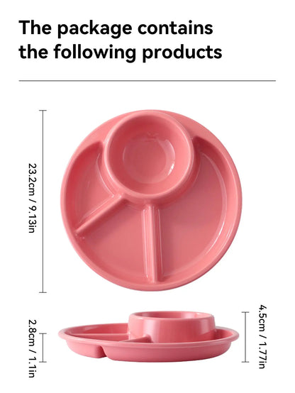 WORTHBUY Reusable Round Dinner Plate With Fork Spoon Kitchen Dinnerware Divided Plates For Adults Children Microwave Safe Dish