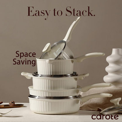 CAROTE 12-Piece Nonstick Cookware Set - Healthy, PFOS & PFOA Free for All Your Culinary Needs