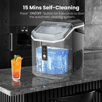Auseo Nugget Ice Maker Countertop with Soft Chewable Pellet Ice, Portable Ice Machine with Handle, 35Lbs/24H, for Kitchen/Office/Party(Black)