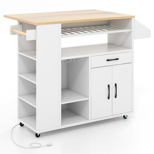 Mobile Kitchen Island Cart with Integrated Power Outlet for Dining Spaces