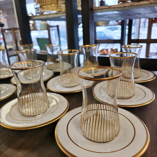 Gold Streak Six-Piece Turkish Tea Set for an Elegant Tea Experience