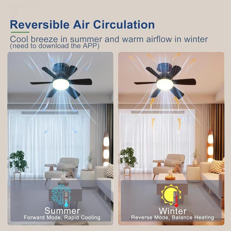 LED Ceiling Fan Light with Remote & APP Control, 40W E26/27 LED Ceiling Fan Lamp with 6 Wind Speeds, Dimmable Fan Lamps for Summer, Indoor LED Light for Bedroom, Kitchen, Living Room, Ceiling Fan with Light