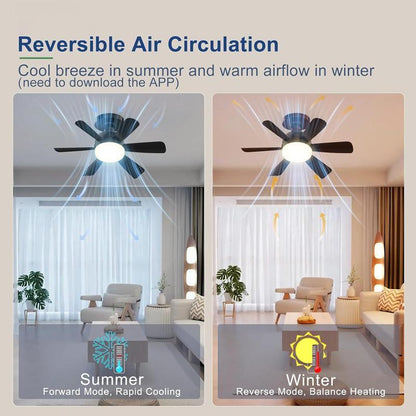 LED Ceiling Fan Light with Remote & APP Control, 40W E26/27 LED Ceiling Fan Lamp with 6 Wind Speeds, Dimmable Fan Lamps for Summer, Indoor LED Light for Bedroom, Kitchen, Living Room, Ceiling Fan with Light