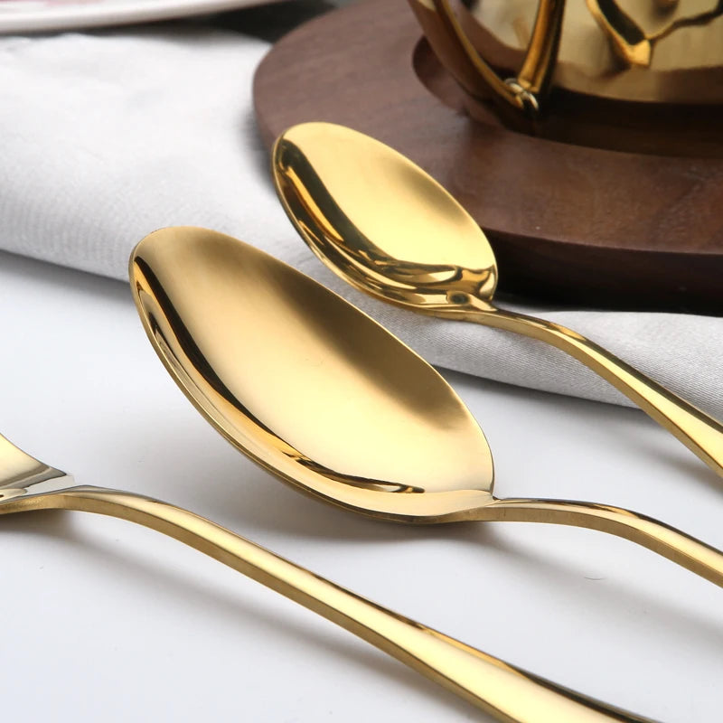 16/24Pcs Golden Cutlery Dishes Dinnerware Table Sets Tableware Stainless Steel Gold Flatware Fork Spoon Knife Set