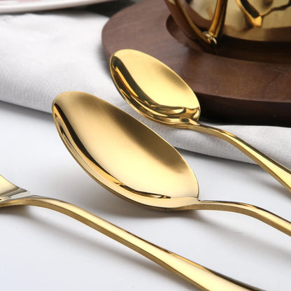 16/24Pcs Golden Cutlery Dishes Dinnerware Table Sets Tableware Stainless Steel Gold Flatware Fork Spoon Knife Set