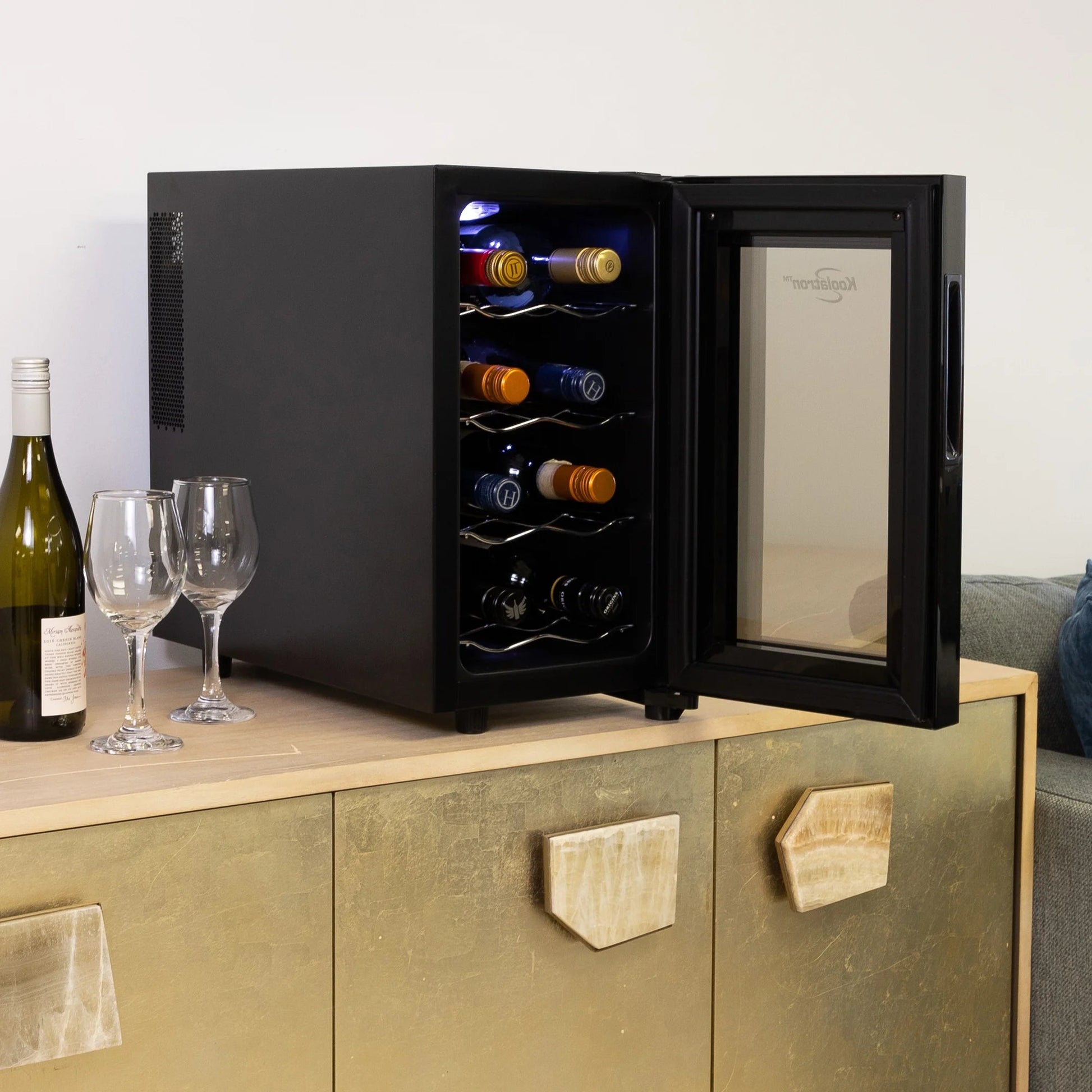 Koolatron 8-Bottle Thermoelectric Wine Cooler, 0.8 Cu Ft (23L), Freestanding Black Refrigerator for Red, White, and Sparkling Wines