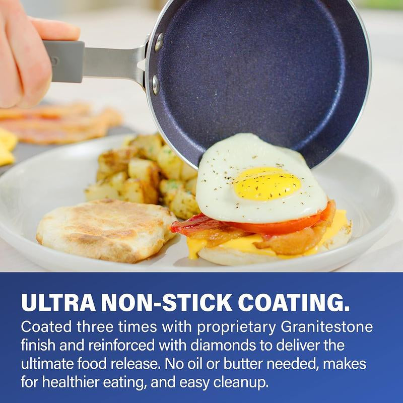 Blue Mini Nonstick Egg and Omelet Pan - 5.5” Single Serve Frying Pan with Diamond Infusion, Ideal for Eggs and Pancakes, Non-Toxic and Dishwasher Safe