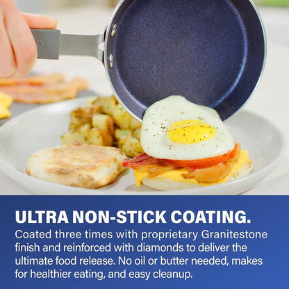 Blue Mini Nonstick Egg and Omelet Pan - 5.5” Single Serve Frying Pan with Diamond Infusion, Ideal for Eggs and Pancakes, Non-Toxic and Dishwasher Safe