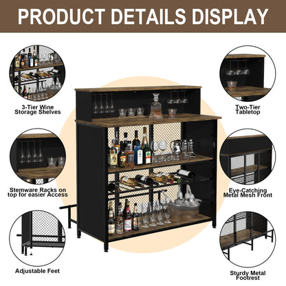 Stylish GDLF Mini Home Bar Cabinet with Storage & Footrest in Wood Gray