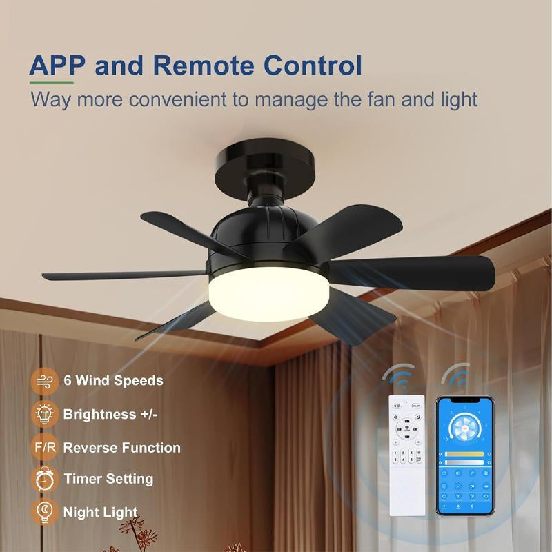 LED Ceiling Fan Light with Remote & APP Control, 40W E26/27 LED Ceiling Fan Lamp with 6 Wind Speeds, Dimmable Fan Lamps for Summer, Indoor LED Light for Bedroom, Kitchen, Living Room, Ceiling Fan with Light