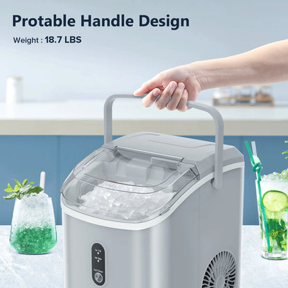 Auseo Countertop Nugget Ice Maker - 35 lbs/24 hrs, Self-Cleaning with Ice Basket, Shovel, and Handle - Ideal for Home, Office, and Parties - Gray