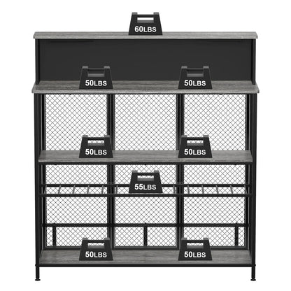 Stylish GDLF Mini Home Bar Cabinet with Storage & Footrest in Wood Gray