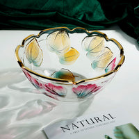 Creatively Painted Glass Fruit Bowl With Gold Accents