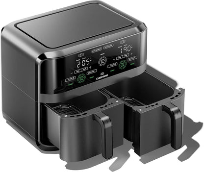 Chefman Dual Basket Air Fryer with Digital Touchscreen, Two Independent 3 Qt Baskets, Sync Finish - Black