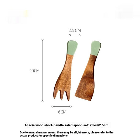 Color: Green, style: Short handle - Acacia Wood With Long-handled Salad Spoon