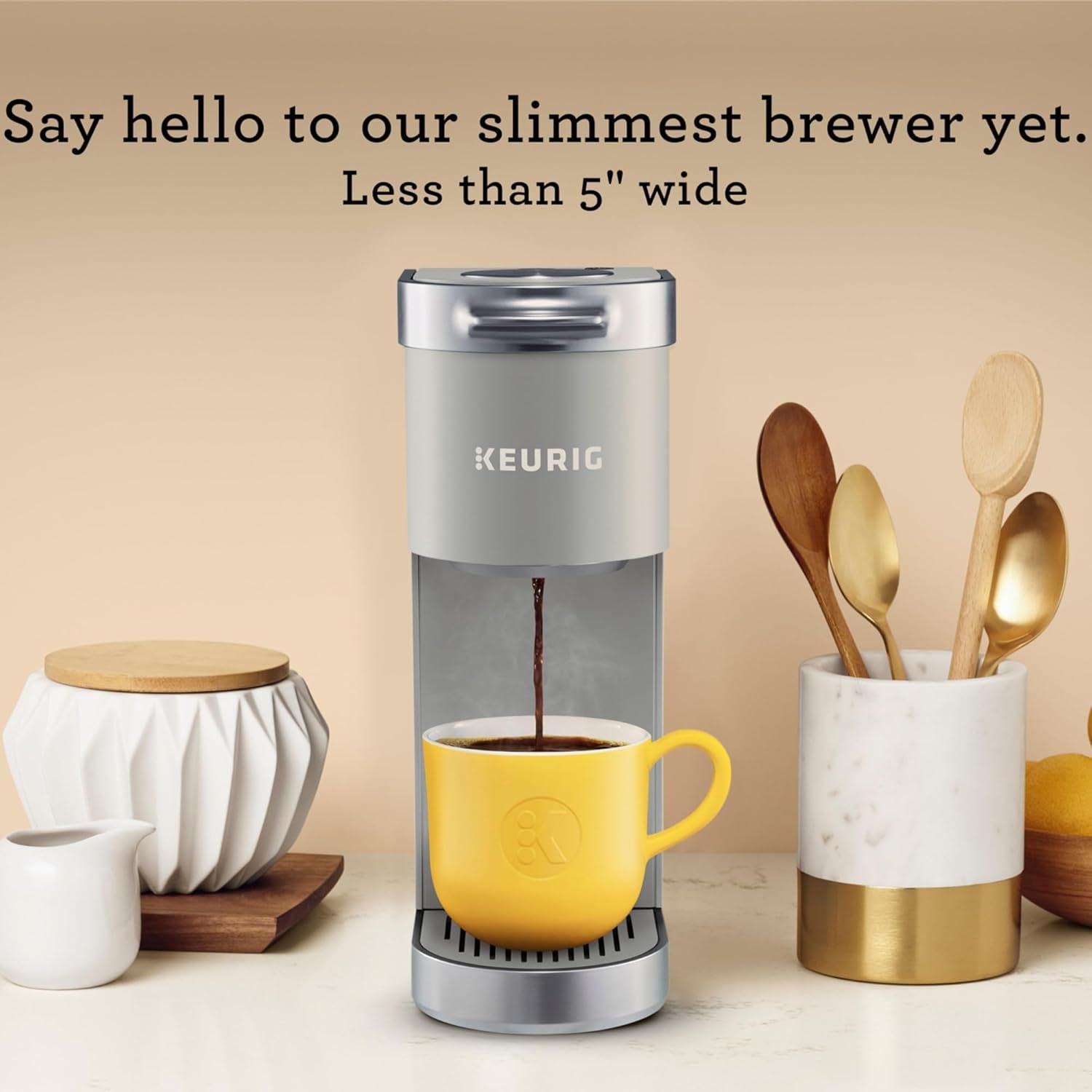 Keurig K-Mini Plus Coffee Maker - Compact & Convenient Single Serve with 6-12oz Brew Sizes, Holds 9 K-Cup Pods, Travel Mug Friendly - Studio Gray