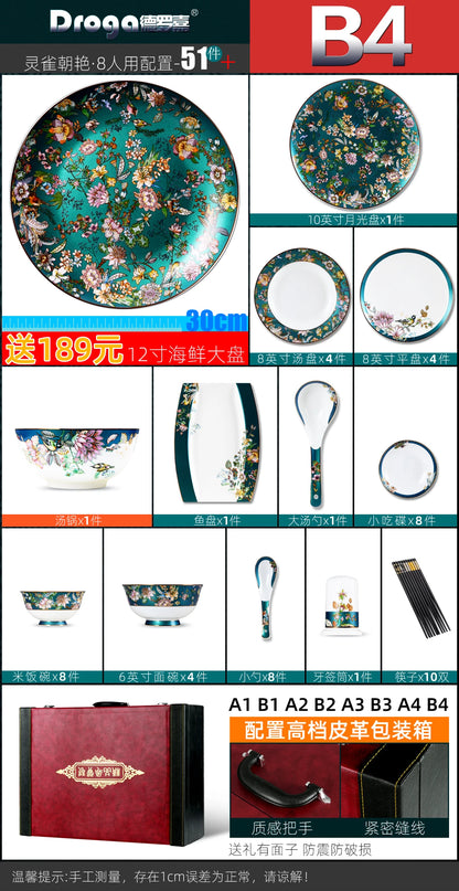 Fine China Home Dinnerware Sets Christmas Gift Women Luxury Kitchen Dinnerware Plates Guests Vajilla De Platos Dishes Set