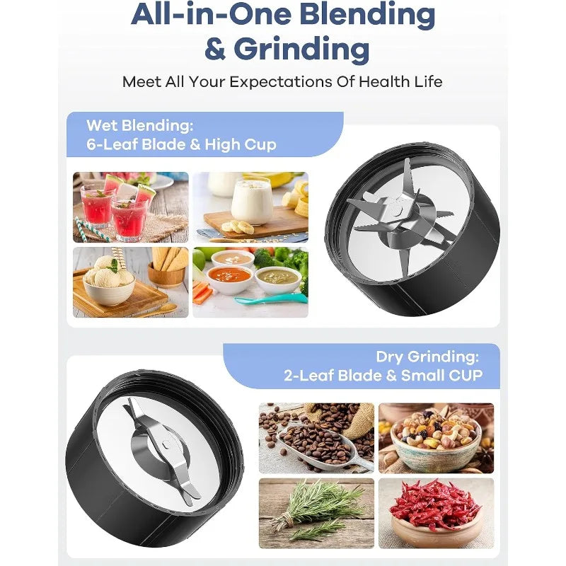 Smoothie Blender, Blender for Shakes and Smoothies, 15-Piece Personal Blender and Grinder Combo for Kitchen,