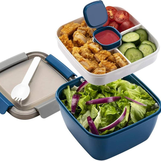 Household Essentials Portable 2 Layer Compartment Lunch Box with Fork, All-In-One Lunch Containers with 3 Compartments & Sauce Container, Lunch Storage Container, Kitchen Accessories, Kitchen Gadgets, Summer for Gift