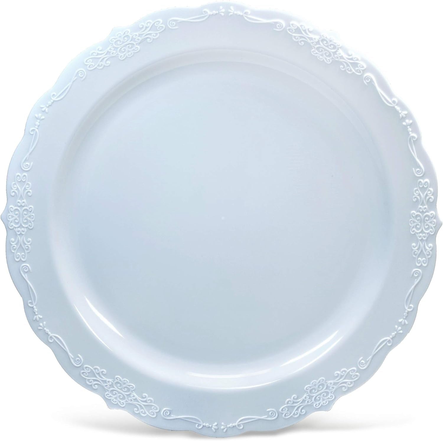 120-Count Verona Blue Vintage Wedding Party Disposable Plastic Plates Set for 60 Guests - Featuring 60 Dinner Plates (10") and 60 Salad/Dessert Plates (7.5")