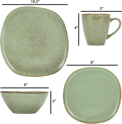 Elanze Designs Modern Chic Smooth Ceramic Stoneware Dinnerware 16 Piece Set - Service for 4, Sage Green