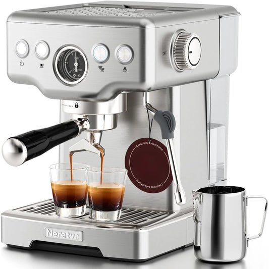 15 Bar Espresso Machine with Milk Frother Steam Wand for Cappuccino, Latte, Macchiato, 1450W Professional Coffee Machine